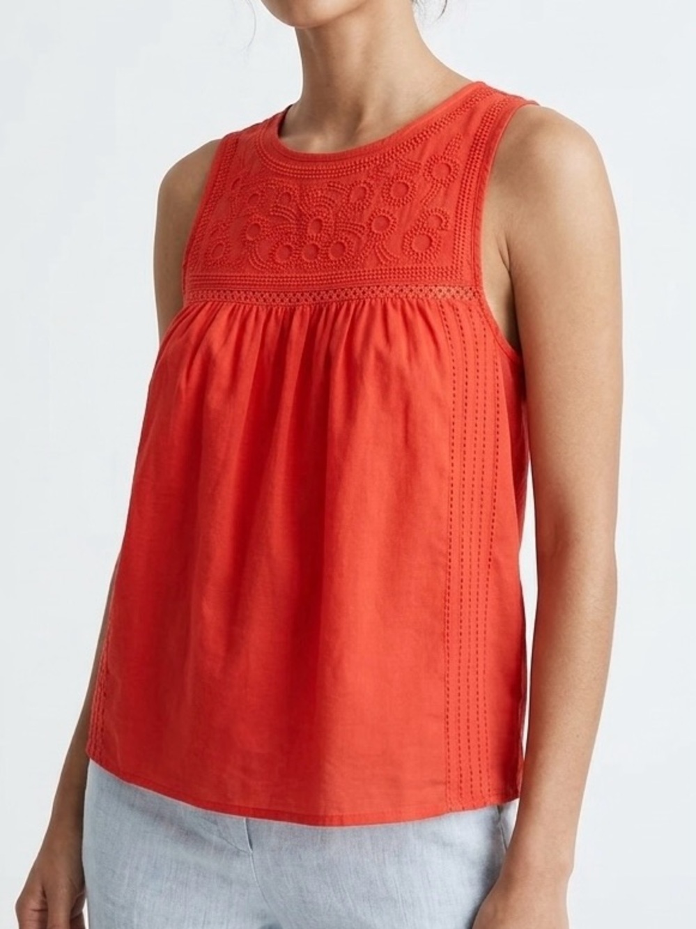 Madewell Embroidered Swing Tank Top Spiced Orchid Red Boho Resortwear 10